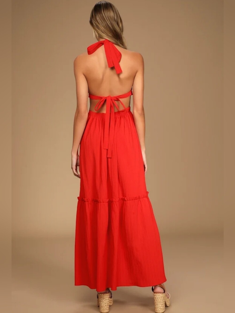 Lulus Island Vacay Red Tie-Back Maxi Dress - Picture 3 of 4
